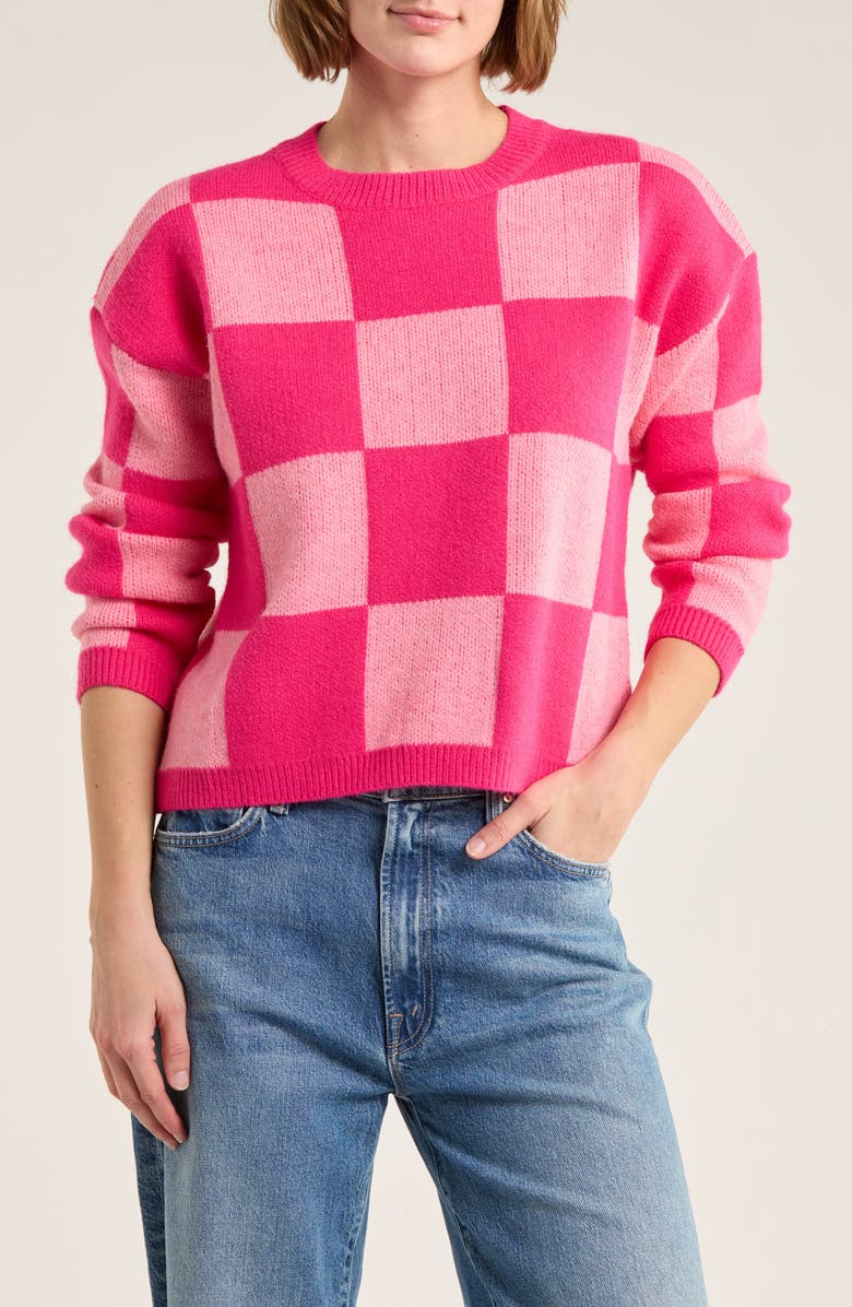 FRNCH Aurora Check Sweater, Main, color, Rose