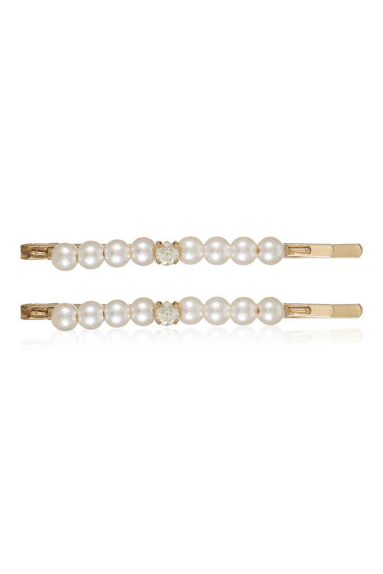 2-Pack Faux Pearl & Crystal Bobby Pins, Main, color, GOLD