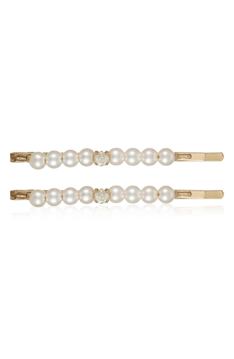 Ettika 2-Pack Faux Pearl & Crystal Bobby Pins, Main, color, Gold