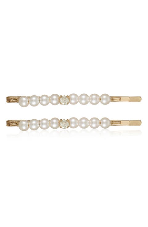 2-Pack Faux Pearl & Crystal Bobby Pins