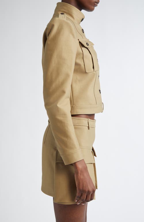 Tom Ford Stretch Cotton Tricotine Crop Jacket In Khaki