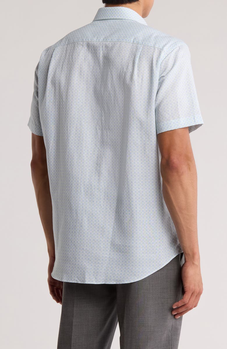 David Donahue Short Sleeve Linen & Cotton Sport Shirt, Alternate, color, Sky/ Grass