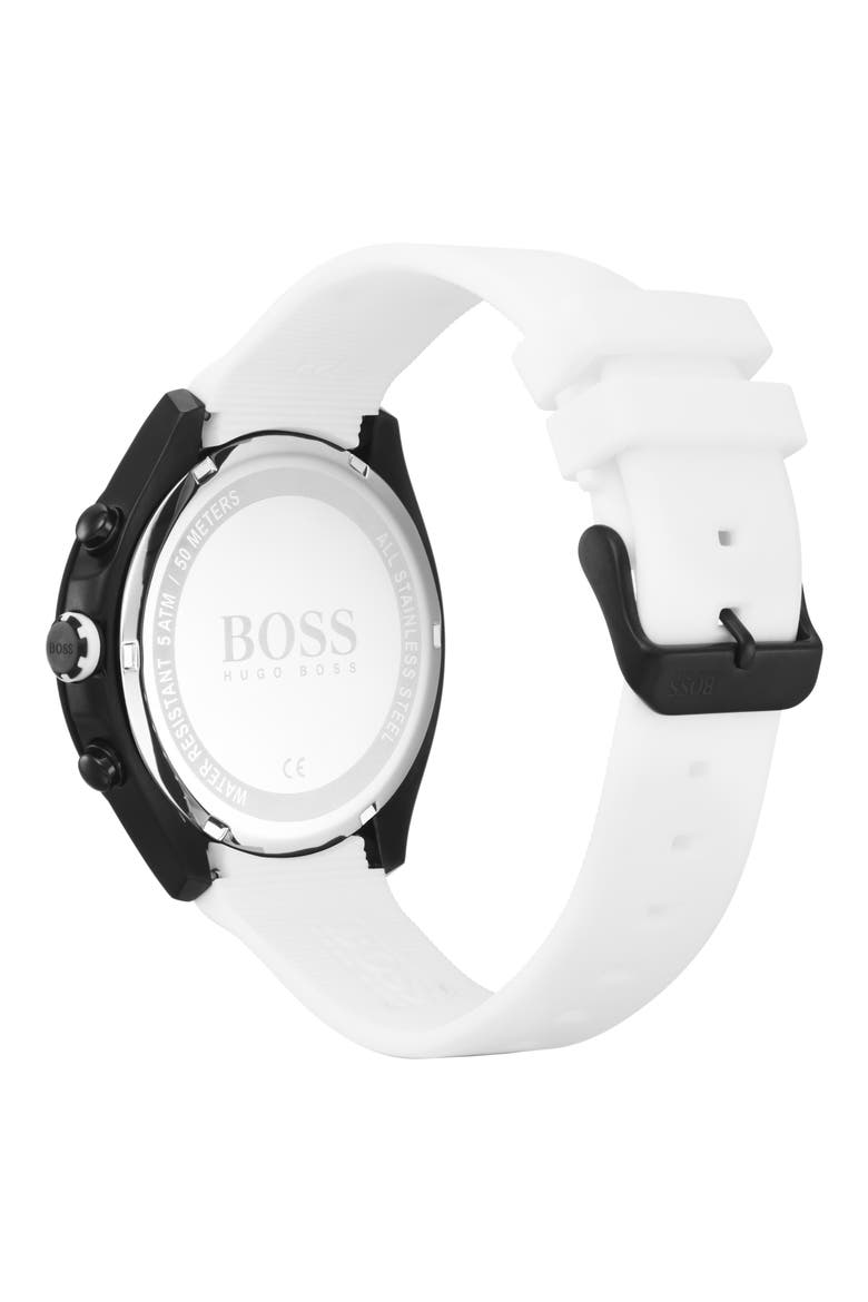Velocity Chronograph Rubber Strap Watch, 45mm, Alternate, color, WHITE/ BLACK