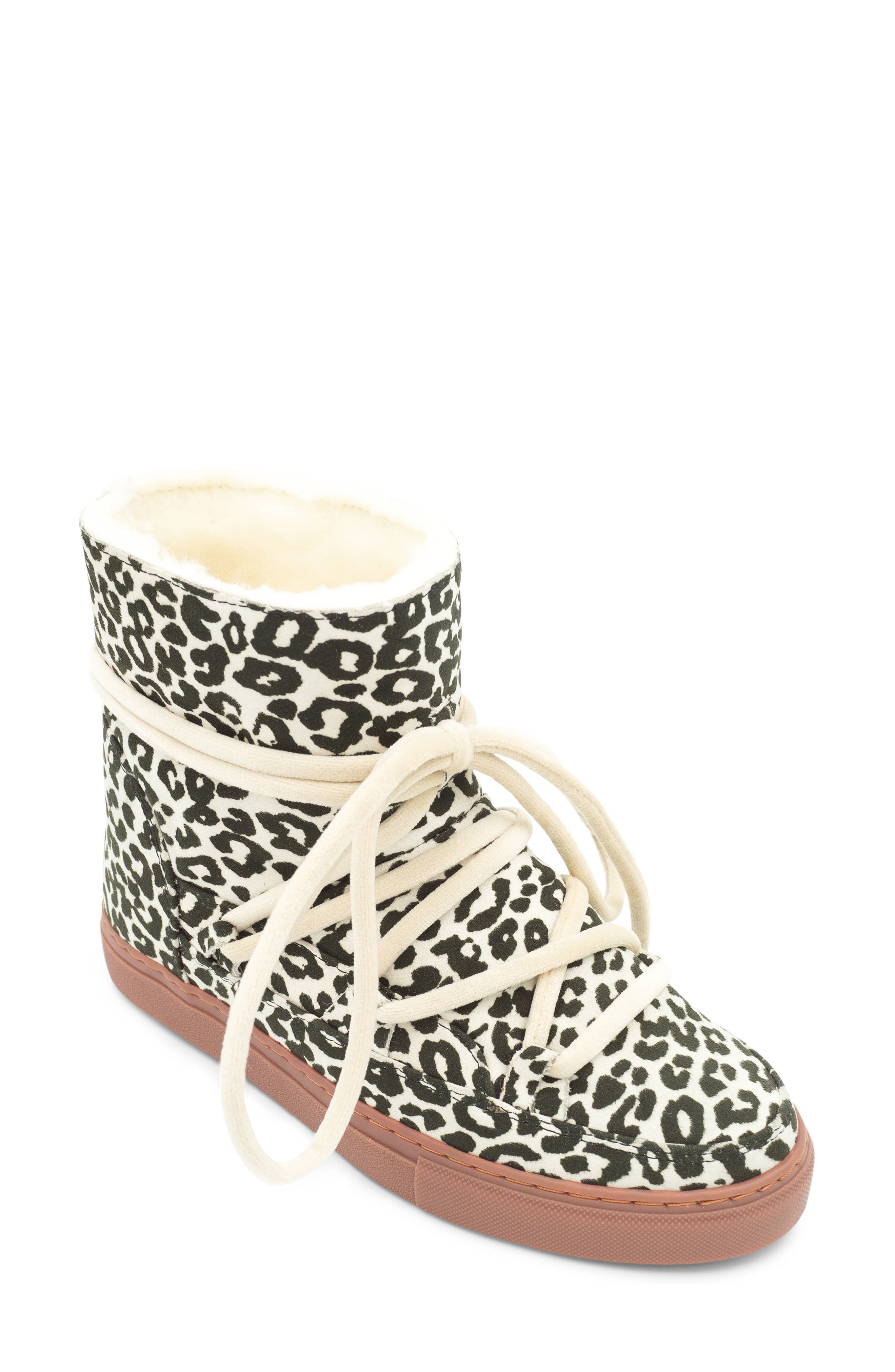 INUIKII Leopard Print Genuine Shearling Sneaker Boot, Main, color, 