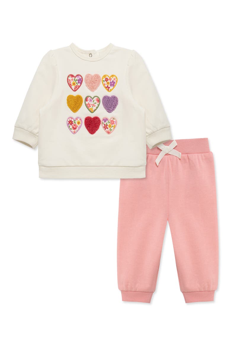 Hearts Active Sweatshirt & Joggers Set, Main, color, WHITE/ PINK