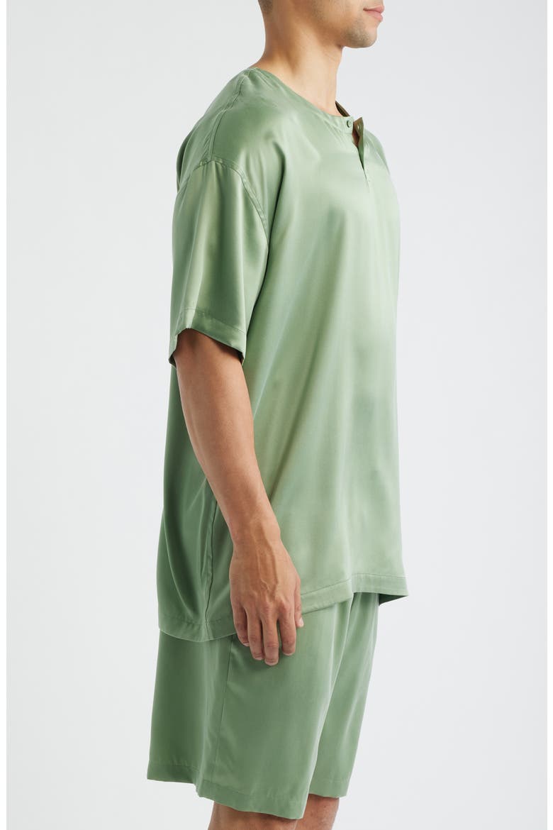 Henley Washable Silk Short Pajamas, Alternate, color, GARDEN MOSS