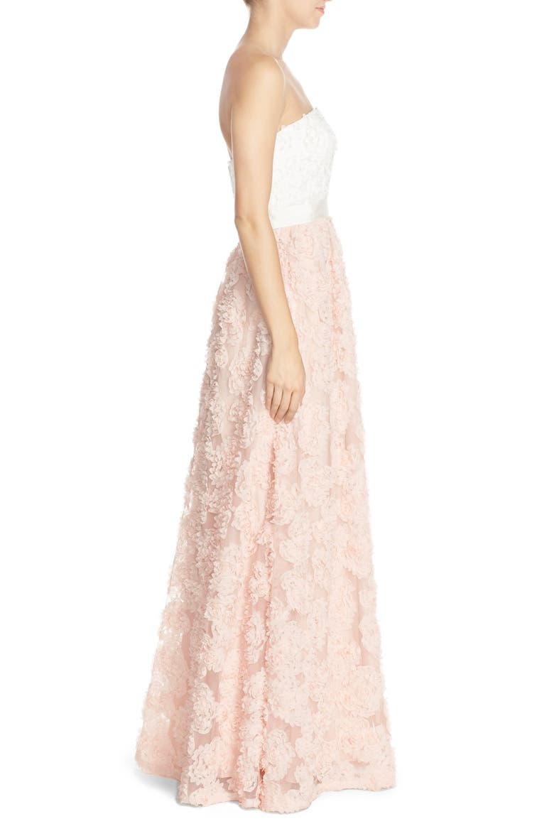 Petal Appliqué Tulle Ballgown, Alternate, color, IVORY/ BLUSH