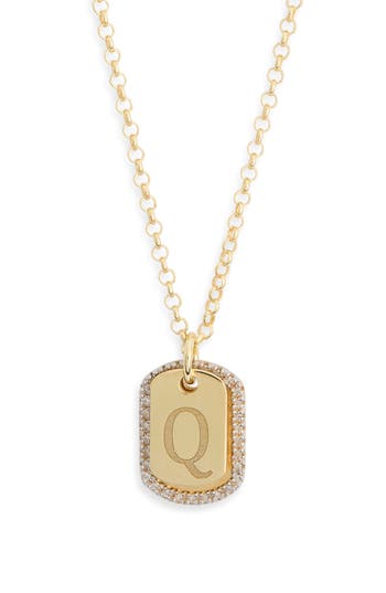 Meshmerise Diamond Initial Dog Tag Pendant Necklace In Yellow-q
