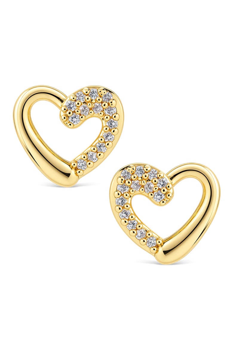 Pavé Heart Stud Earrings, Main, color, GOLD
