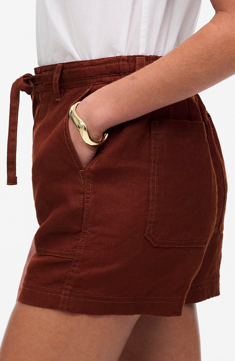Madewell Drawstring Linen Shorts, Alternate, color, Henna
