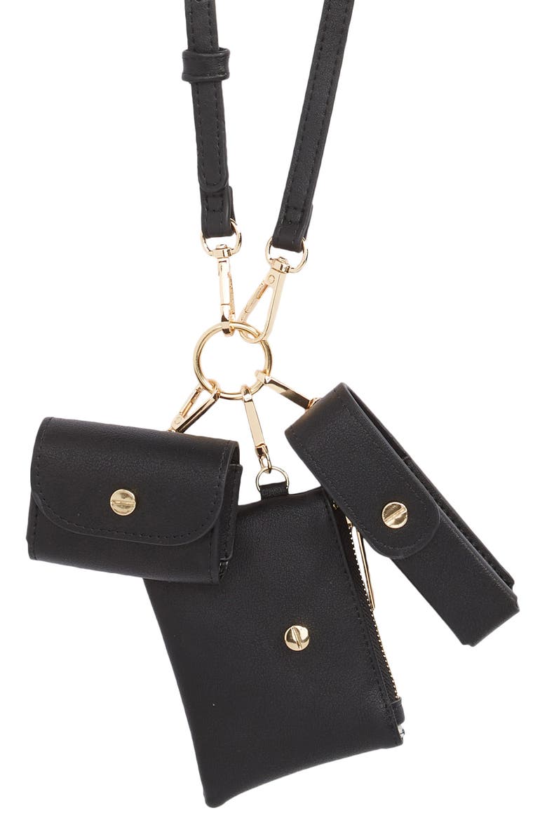 Mali + Lili Devon Water Resistant Card Holder Lanyard, Main, color, Black