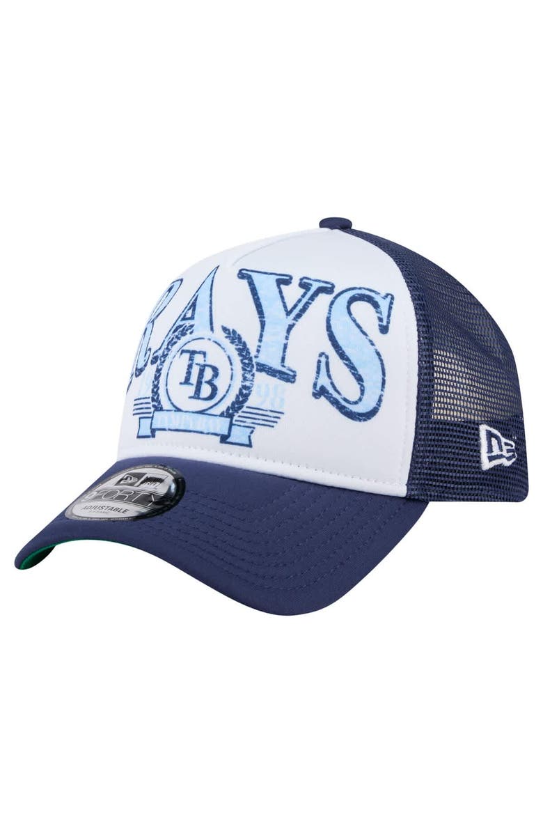 New Era Men's New Era Navy Tampa Bay Rays Distressed 9FORTY A-Frame Adjustable Trucker Hat, Main, color, Navy