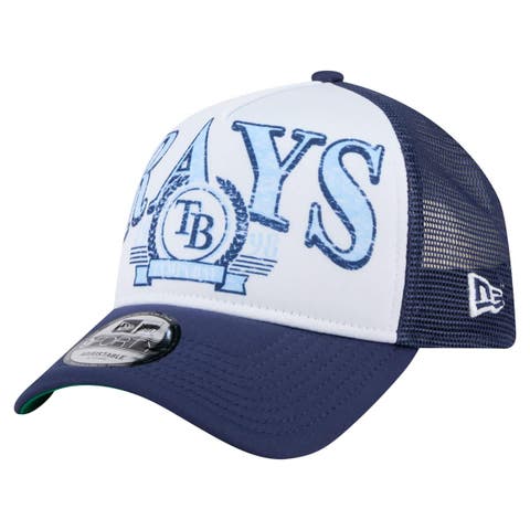 Men's New Era  Navy Tampa Bay Rays Distressed 9FORTY A-Frame Adjustable Trucker Hat