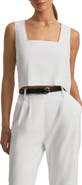 Favorite Daughter The Abby Linen Blend Square Neck Crop Shell