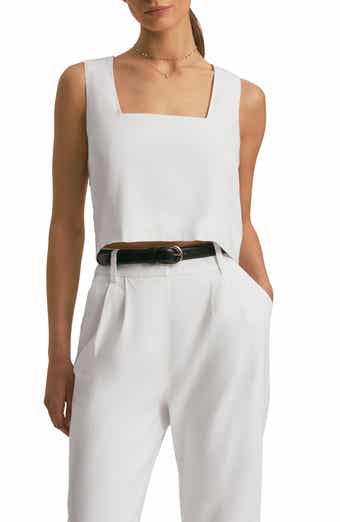 Favorite Daughter The Abby Linen Blend Square Neck Crop Shell