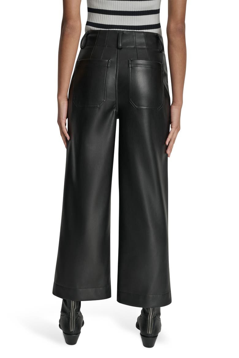 Crop Wide Leg Faux Leather Pants, Alternate, color, BLACK/ SHINY SILVER