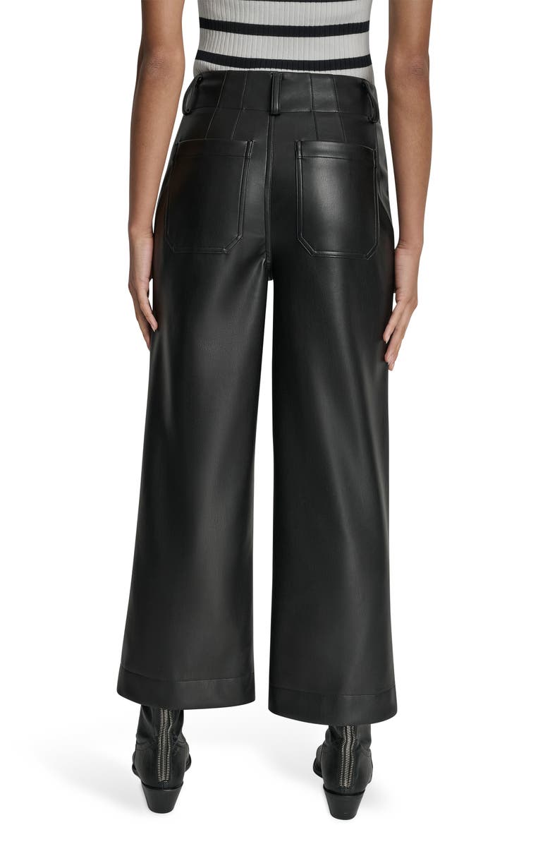 DKNY Jeans Crop Wide Leg Faux Leather Pants, Alternate, color, Black/ Shiny Silver