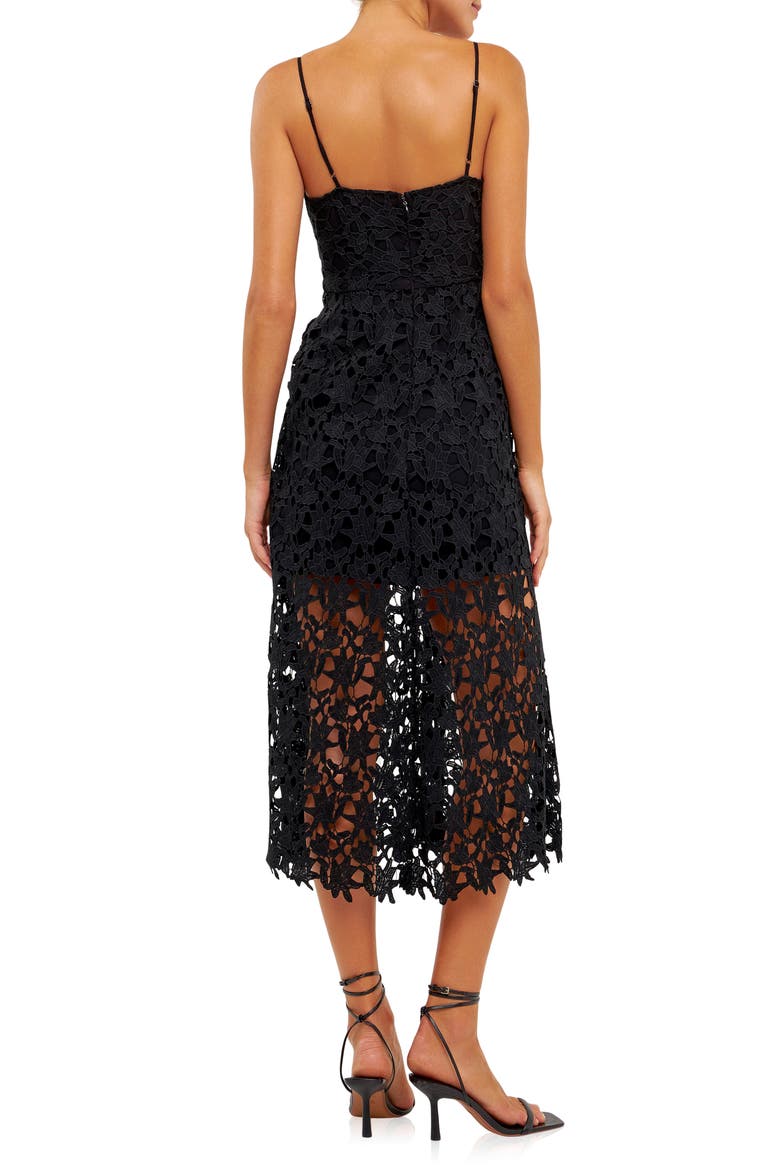 Lace Spaghetti Strap Midi Dress, Alternate, color, BLACK