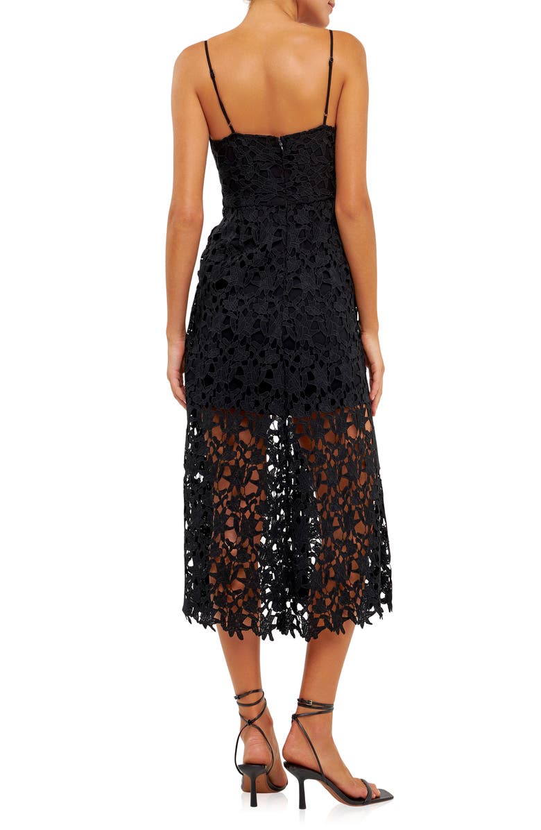 Endless Rose Lace Spaghetti Strap Midi Dress, Alternate, color, Black