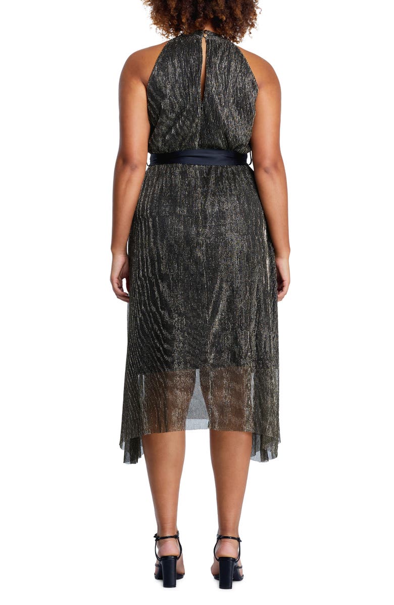 Estelle Gloria Metallic Plissé Halter Midi Dress, Alternate, color, Black/ Gold