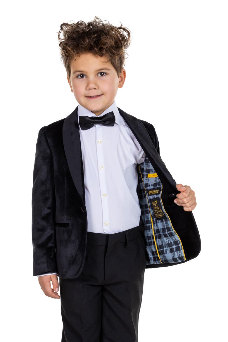 Kids' Black Velvet Dinner Jacket, Alternate, color, BLACK