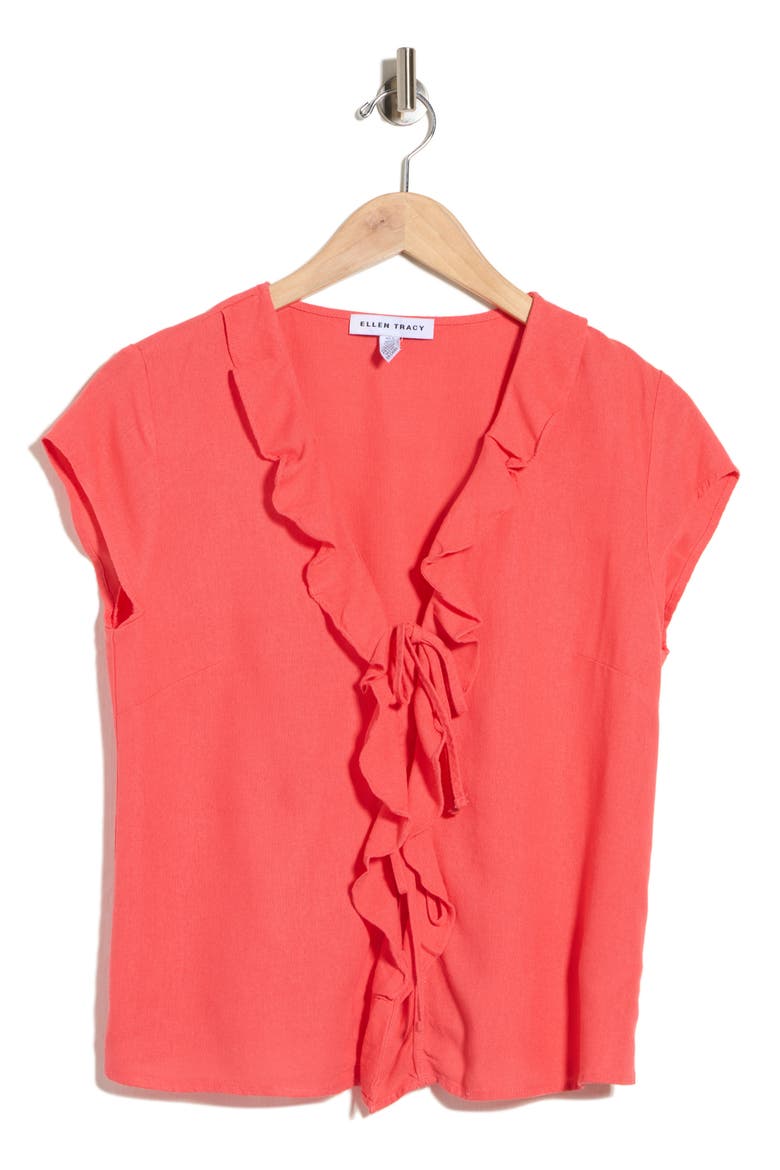 Ruffle Tie Front Top, Alternate, color, CORAL