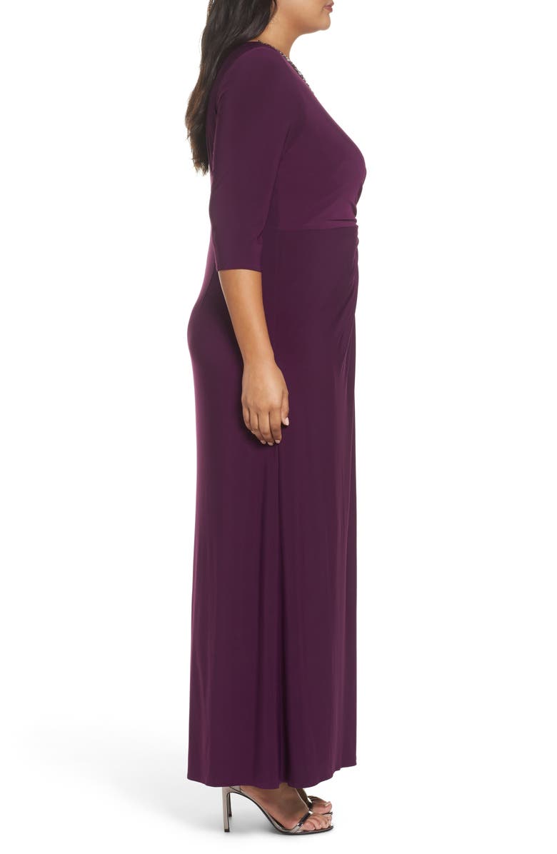Alex Evenings Embellished Knot Front A-Line Gown, Alternate, color, 