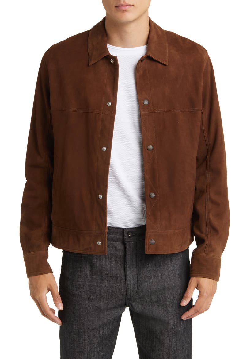 Owen Suede Trucker Jacket, Main, color, DKBRW