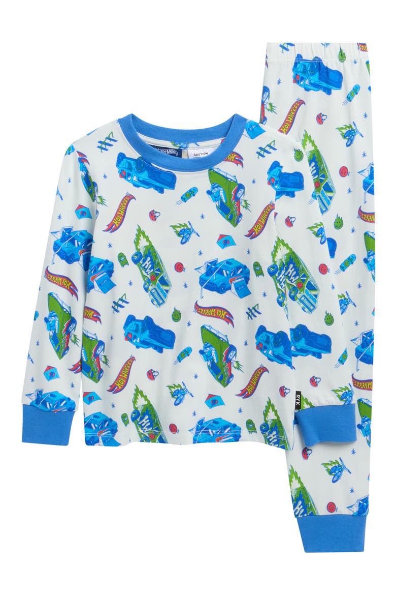 x Hot Wheels Kids' Push Your Limits Fitted Two-Piece Pajamas, Main, color, CREAM/ BLUE