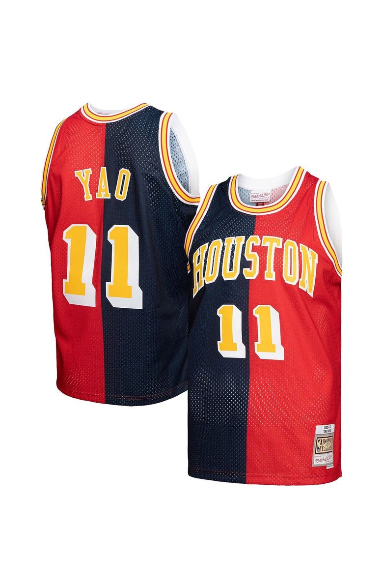 Mitchell & Ness Men's Mitchell & Ness Yao Ming Navy/Red Houston Rockets Hardwood Classics 2004/05 Split Swingman Jersey, Main, color, 