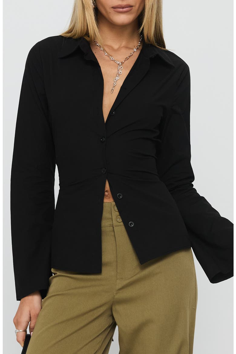 Eryx Tie Back Cotton Button-Up Shirt, Main, color, BLACK