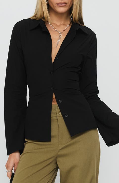 Eryx Tie Back Cotton Button-Up Shirt