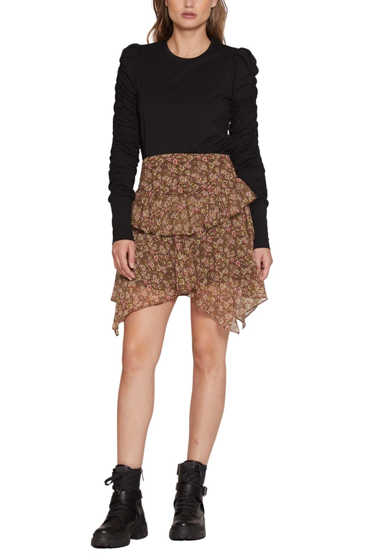 Walter Baker Dot Ruched Long Sleeve Top