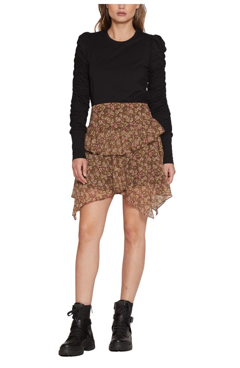 Walter Baker Dot Ruched Long Sleeve Top, Main, color, Black