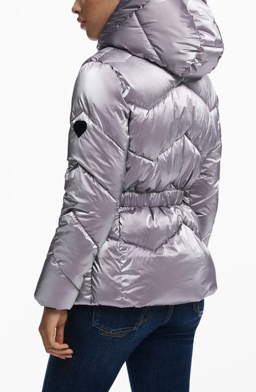 Desigual Quilted Puffer Coat With Removable Hood In Silver