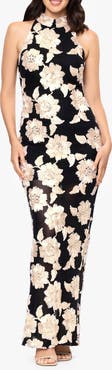 Betsy & Adam Floral Soutache Sheath Gown