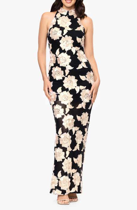 Betsy & Adam Floral Soutache Sheath Gown