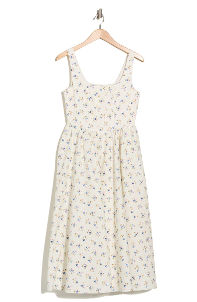 WAYF Floral Corset Sleeveless Midi Dress, Alternate, color, Ivory Ditsy