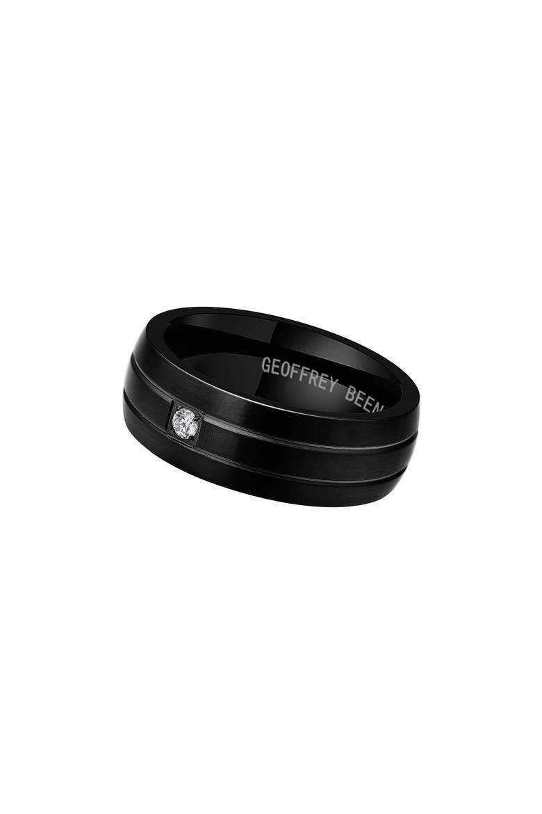 Men's Brushed Stainless Steel Cubic Zirconia Band Ring, Main, color, BLACK