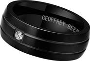GEOFFREY BEENE Men's Brushed Stainless Steel Cubic Zirconia Band Ring