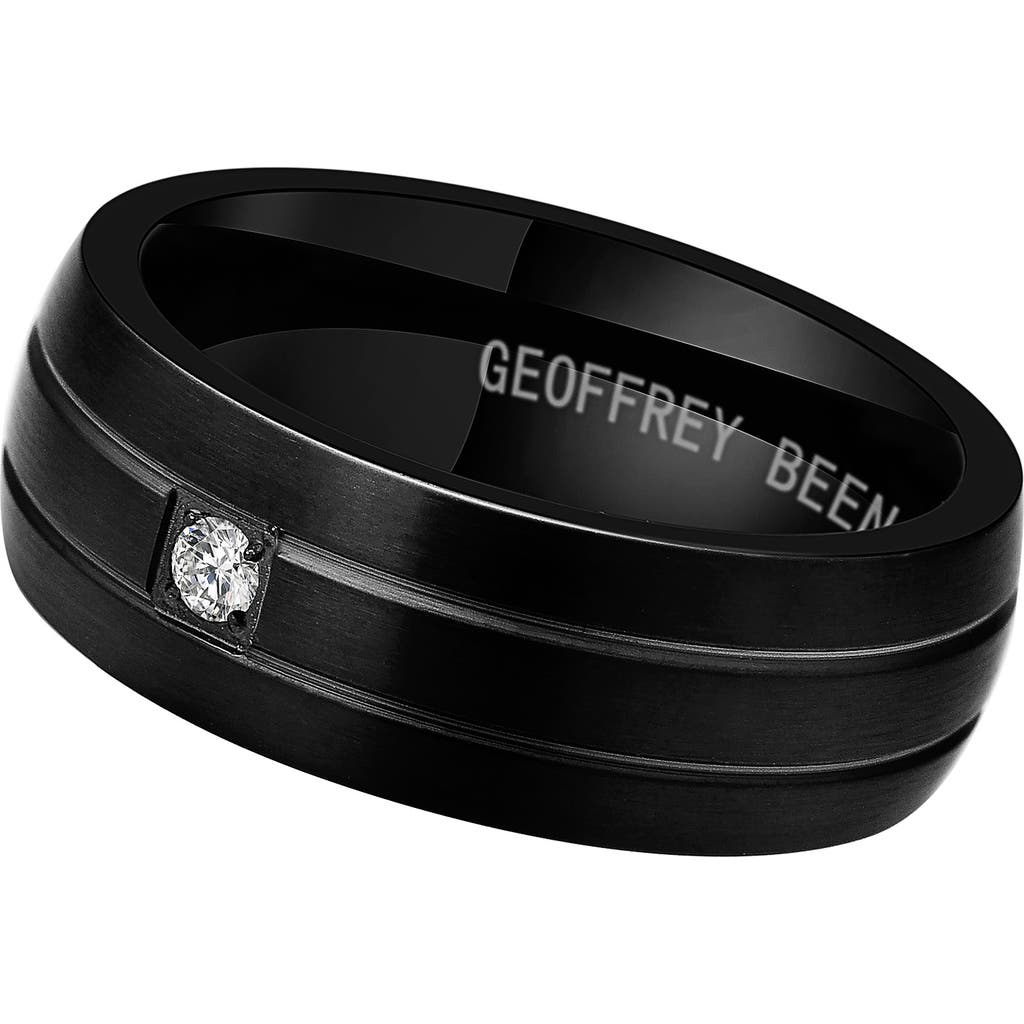 Geoffrey Beene Brushed Stainless Steel Cubic Zirconia Band Ring