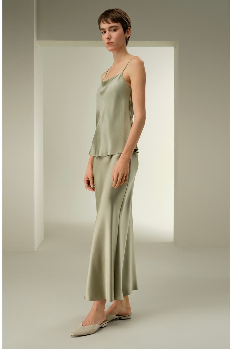 Women's Double-Faced Silk Charmeuse Maxi Skirt, Alternate, color, Artichoke