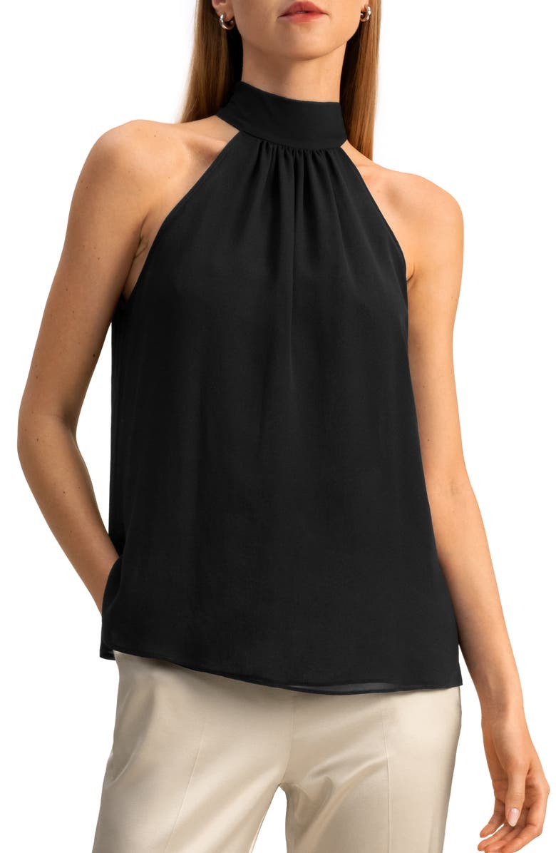 Lilysilk Silk Georgette Halter Neck Top, Main, color, Black