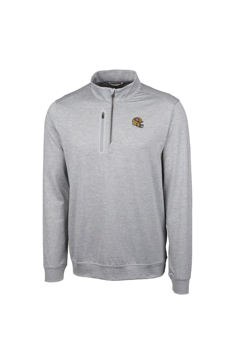 Cutter & Buck Men's Cutter & Buck  Silver San Francisco 49ers Helmet Stealth Heathered Quarter-Zip Pullover Top, Alternate, color, 