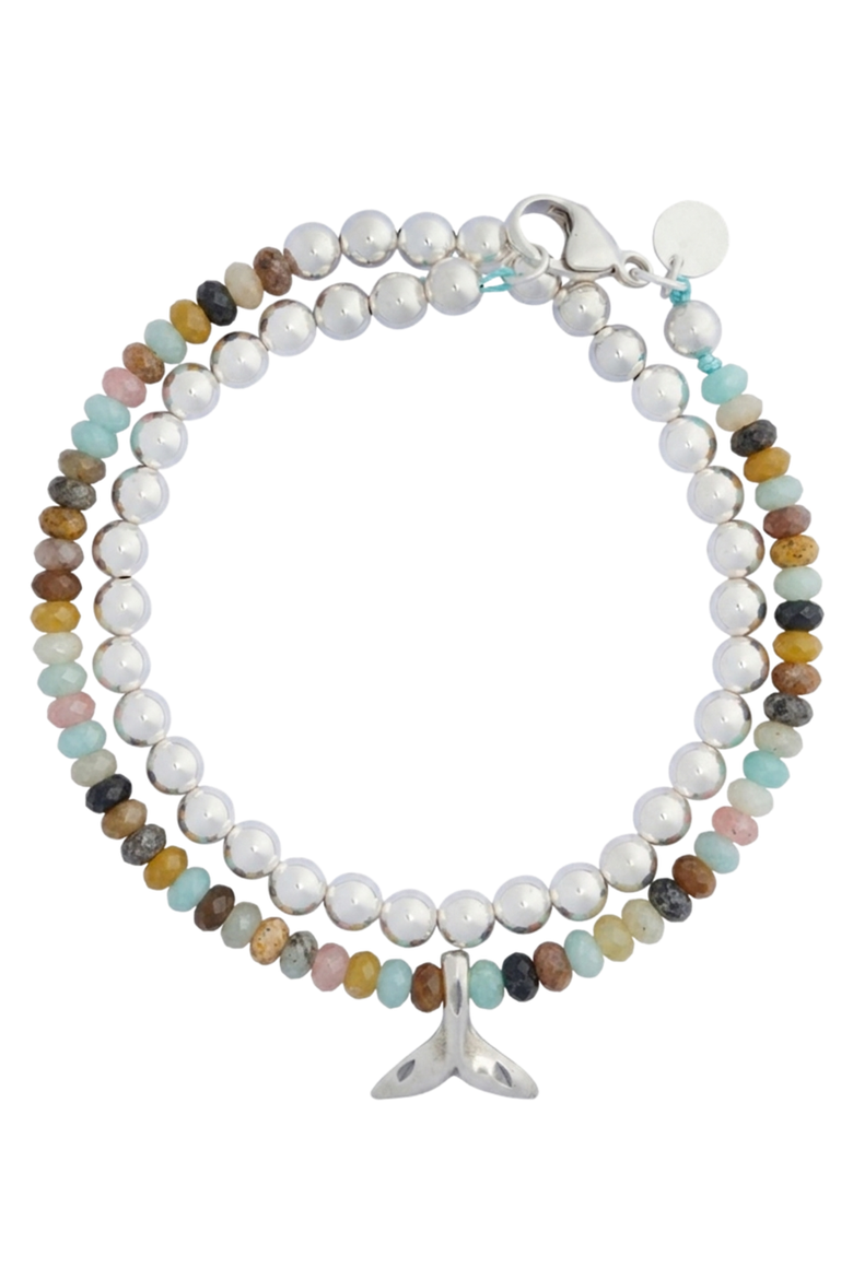Women's Sterling Silver & Gemstone Double-Layer "Whale Tail" Bracelet, Main, color, Brown