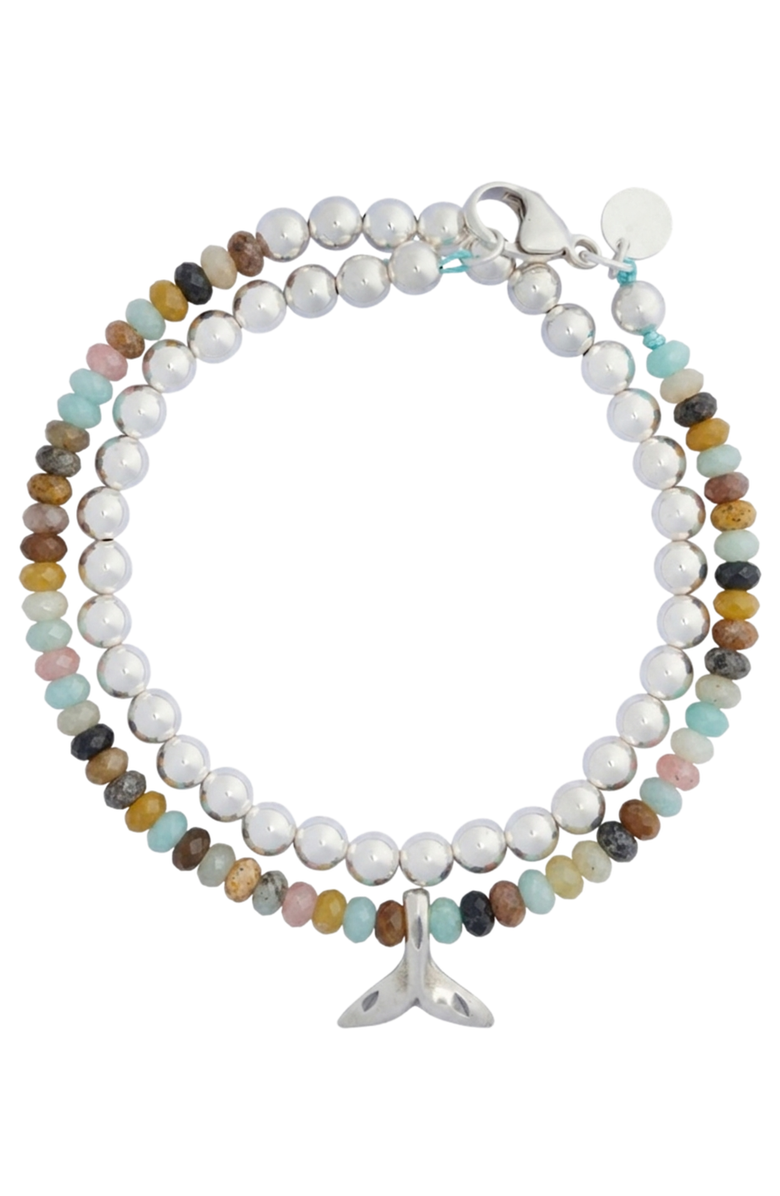 Emma Rae Women's Sterling Silver & Gemstone Double-Layer "Whale Tail" Bracelet, Main, color, Brown