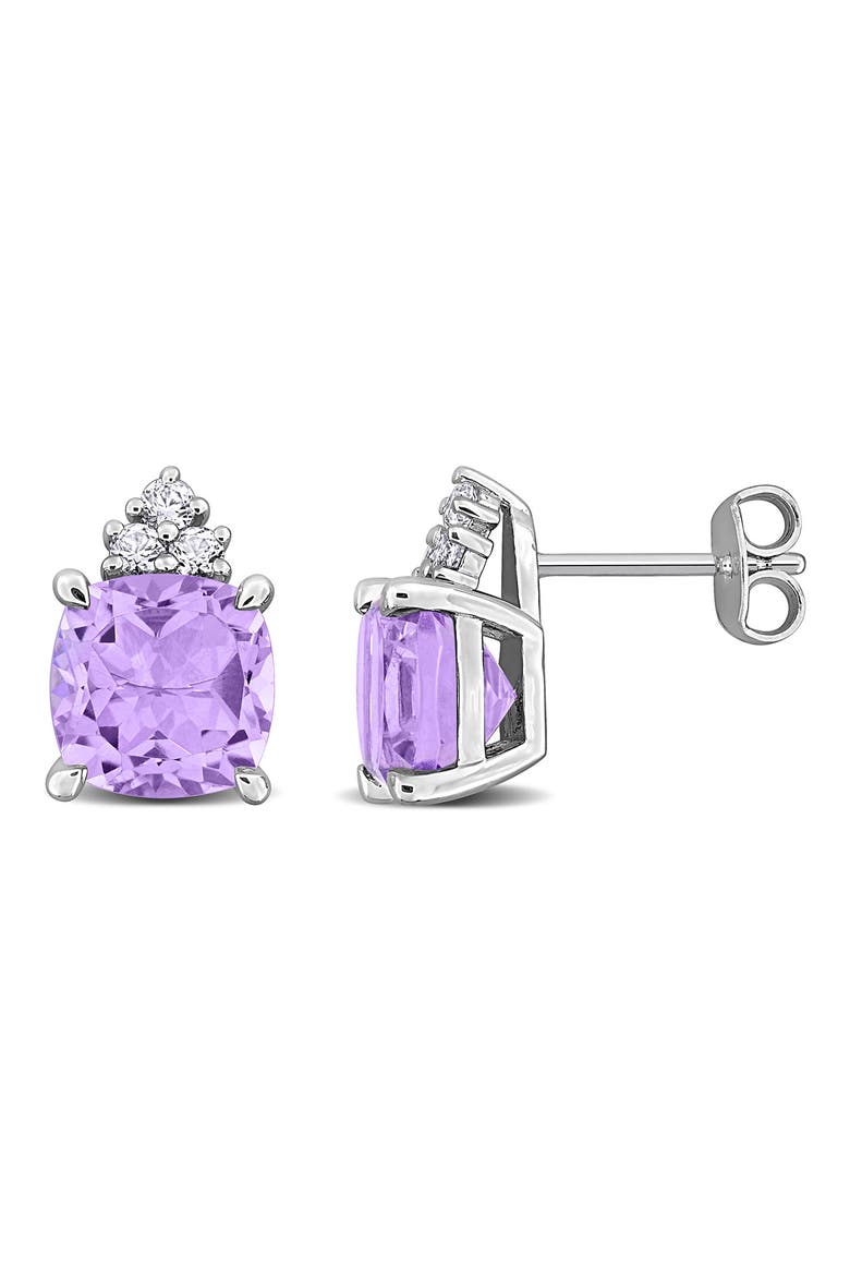 Sterling Silver Pink Amethyst & White Sapphire Stud Earrings, Main, color, PURPLE