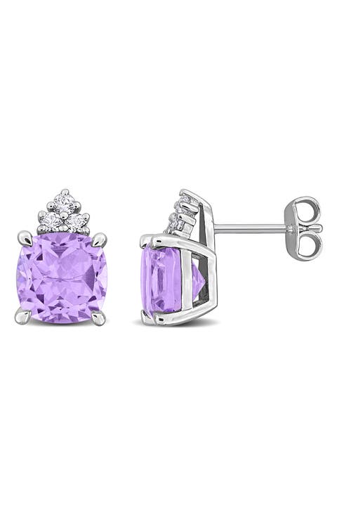 Sterling Silver Pink Amethyst & White Sapphire Stud Earrings