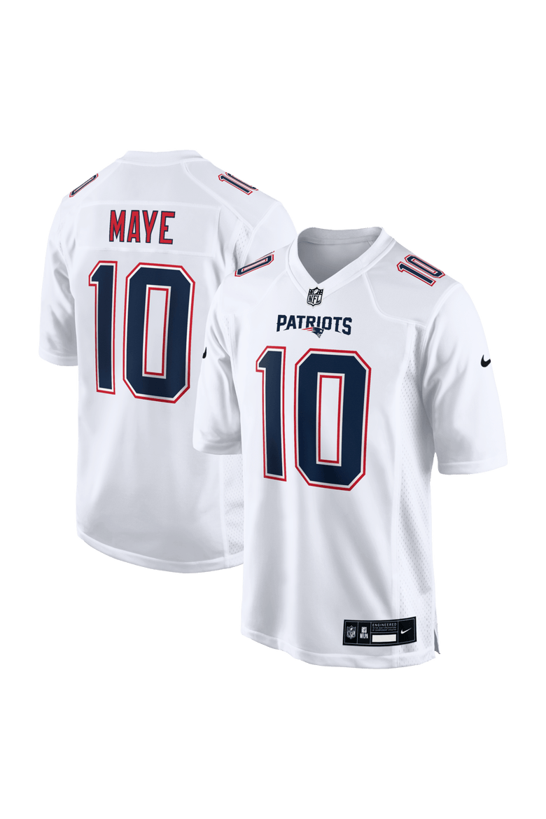 Men's Nike Drake Maye Tundra White New England Patriots Game Jersey, Main, color, White