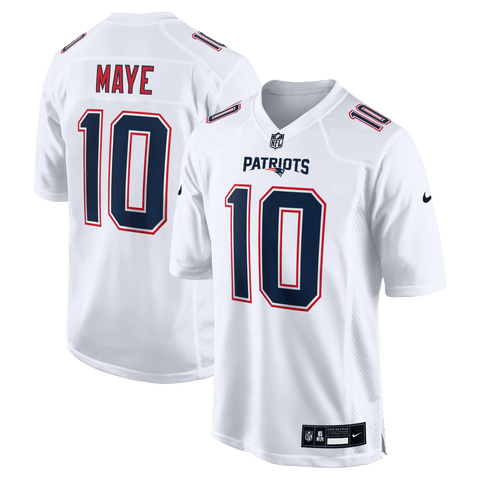 Men's Nike Drake Maye Tundra White New England Patriots Game Jersey